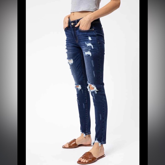 KanCan Mid Rise Distressed Skinny Jeans Size 27 Blue Jeans With Stretch H14 - Picture 2 of 11